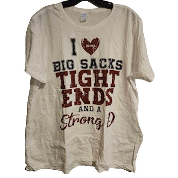 XXL I Love Big sacks tight ends and a strong D football short sleeve white tee - Picture 1 of 4